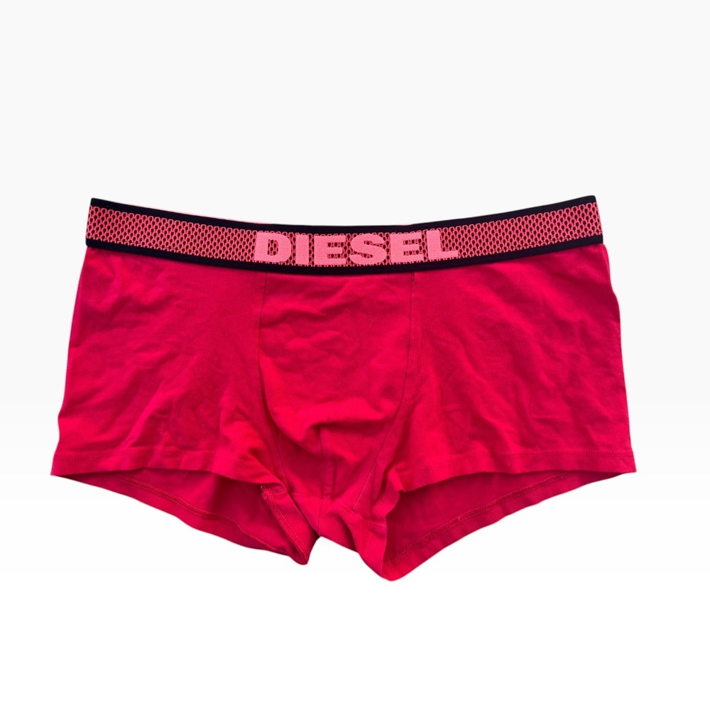 Diesel Mens Red Boxer Briefs Trunk Underwear Mesh Logo Waistband Size Medium